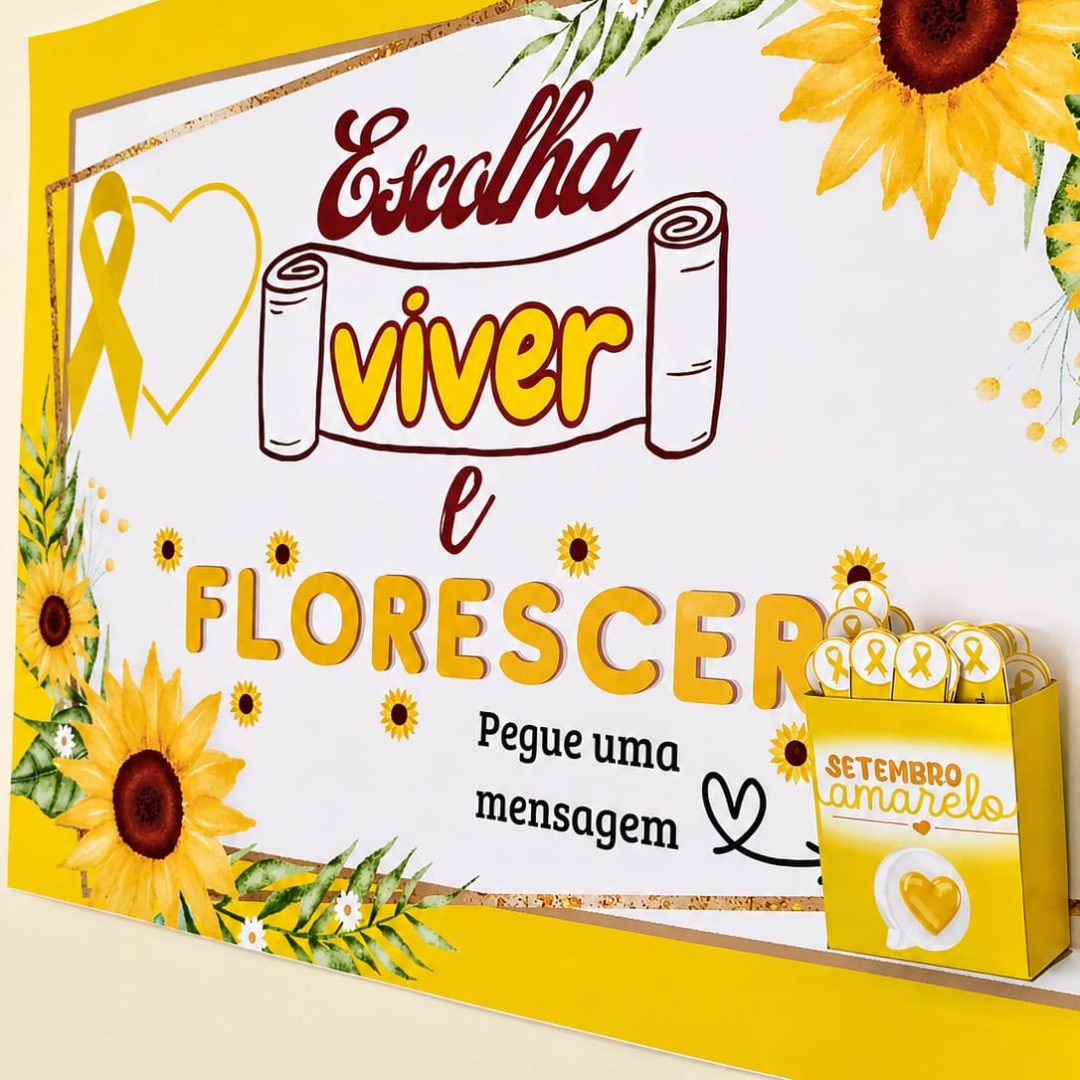 CARTAZ SETEMBRO AMARELO COM CAIXINHA DE FRASES MOTIVACIONAIS
